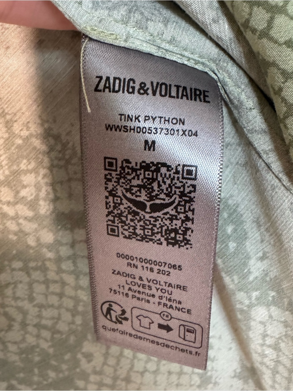 Zadig & Voltaire Tink Python Print Popover Blouse Green Size M π - Picture 10 of 11